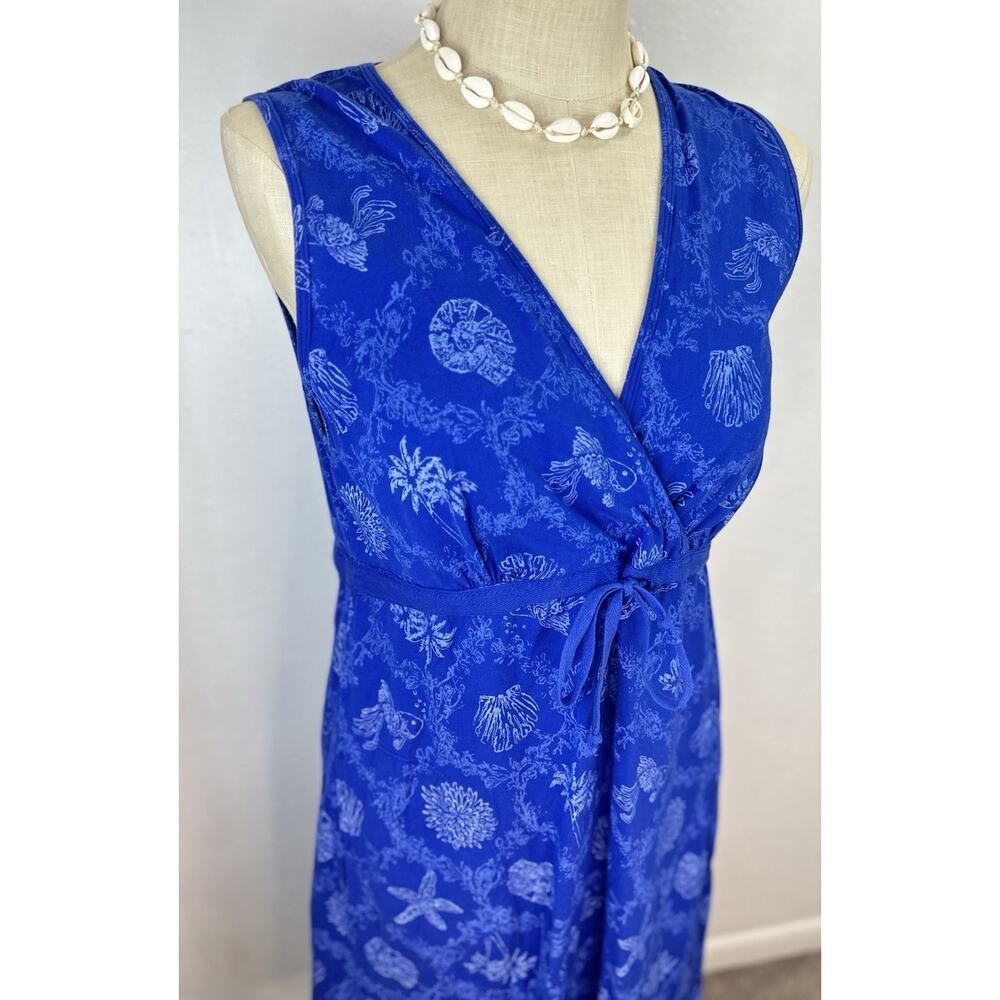 Vintage Coastal Icantoo Blue Sleeveless Dress Large Adjustable Tie Waist Beach
